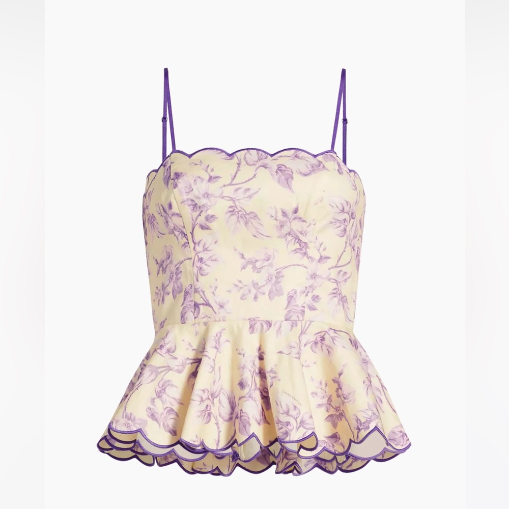 Zimmermann Halliday Floral Linen Peplum Top